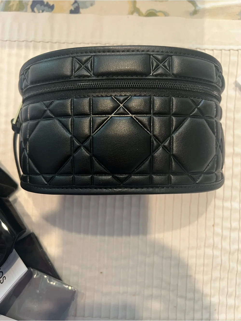 NWT Dior Black Quilted Leather Belt Bag and smaller case with Blue Sunglasses